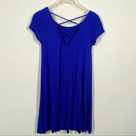 The Perfect Piko Swing Dress Short Sleeves Royal Blue Size M - Picture 5 of 7